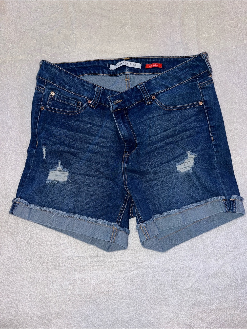 Celebrity Pink Dark Blue Distressed Denim Shorts